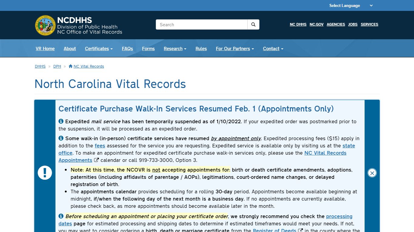 NCDHHS: DPH: NC Vital Records: Order a Certificate